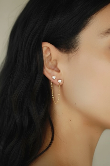 Naomi Gold Pear/Round CZ Chain Earring